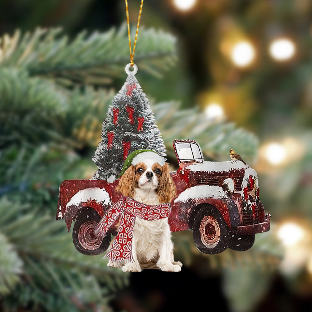 Cavalier King Charles Spaniel 3-Christmas Truck Two Sided Ornament