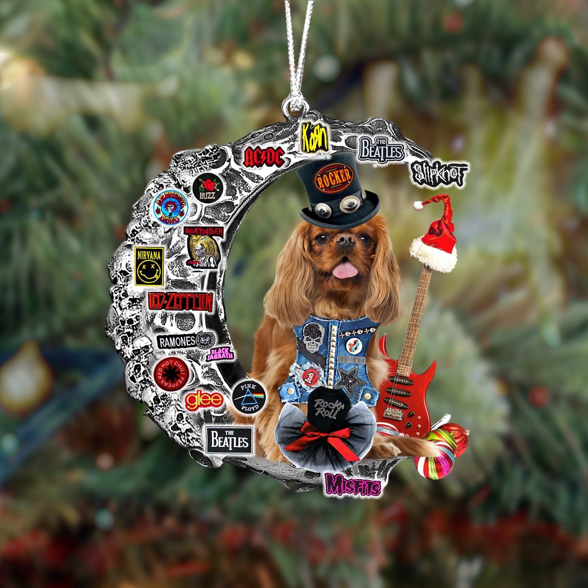 Cavalier King Charles Spaniel 3-Metal Rock in Christmas Two Sided Ornament