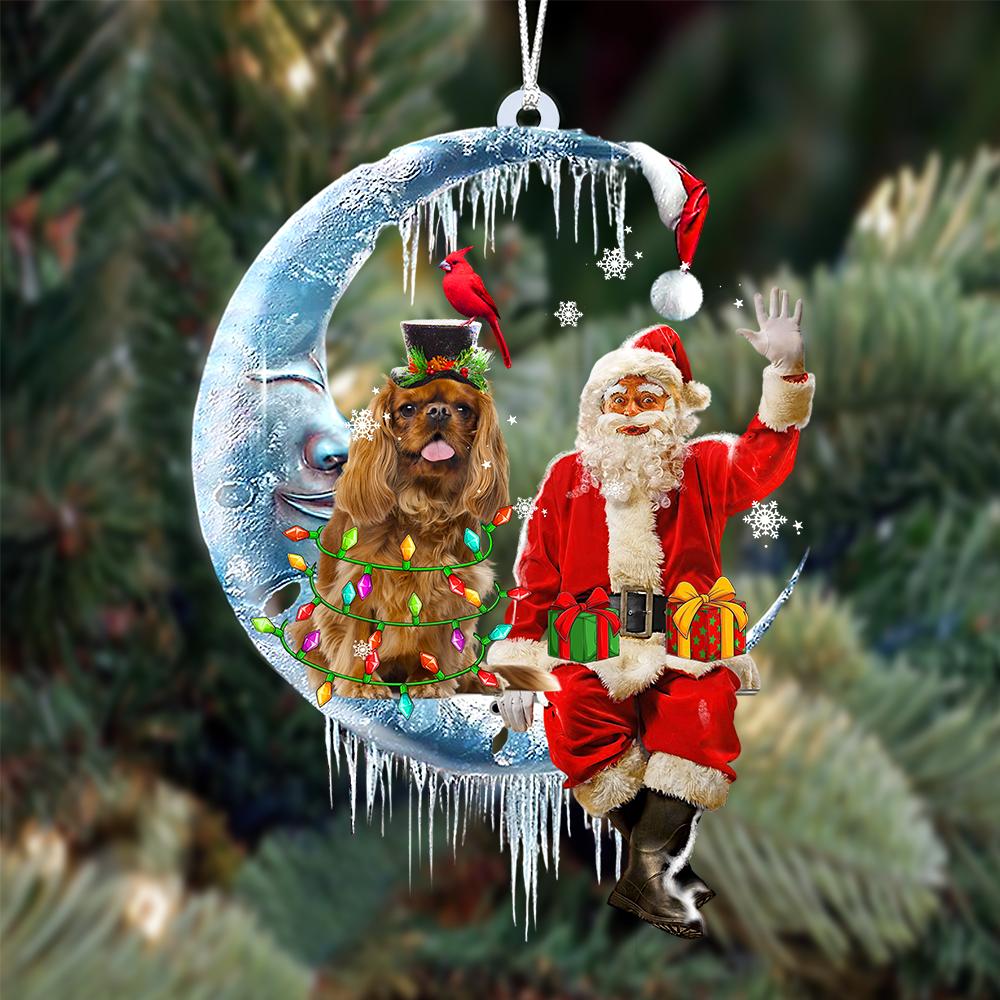 Cavalier King Charles Spaniel 3-Santa Claus And Moon Two Sided Ornament