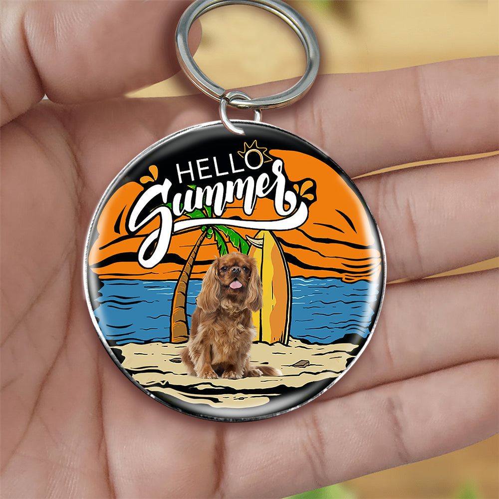 Cavalier King Charles Spaniel 3 Hello Summer-Round Resin Epoxy Metal Keychain