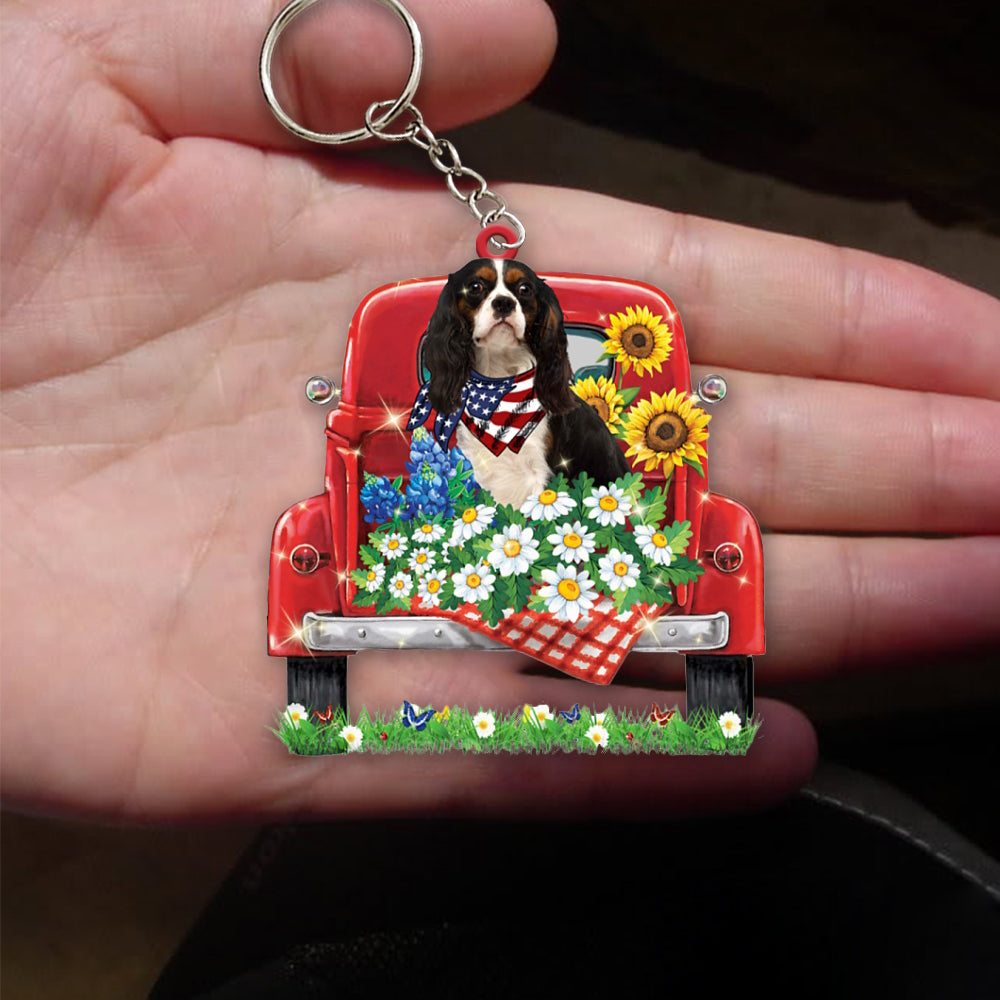 Cavalier King Charles Spaniel 3-Red Truck Flat Acrylic Keychain