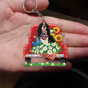 Cavalier King Charles Spaniel 3-Red Truck Flat Acrylic Keychain