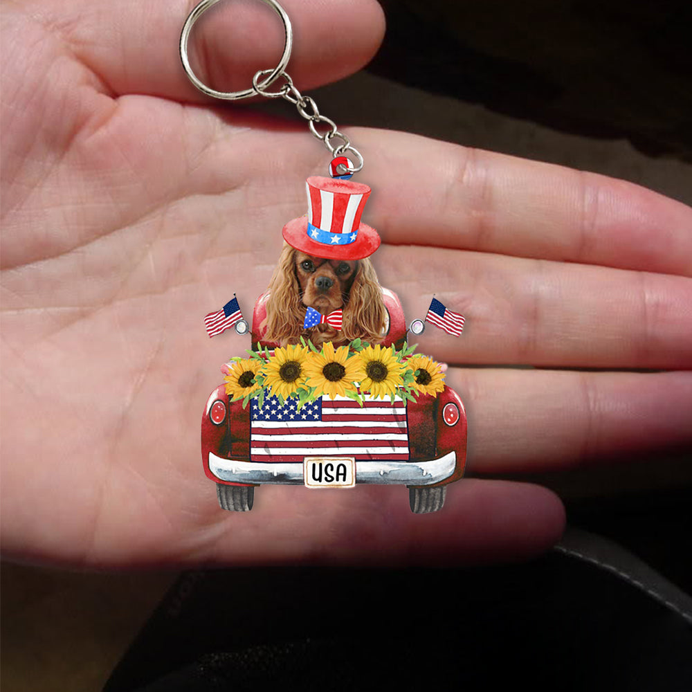 Cavalier King Charles Spaniel 4-USA Truck Flat Acrylic Keychain