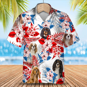 Cavalier King Charles Spaniel American Flag Hawaiian Shirt