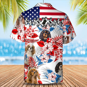 Cavalier King Charles Spaniel American Flag Hawaiian Shirt