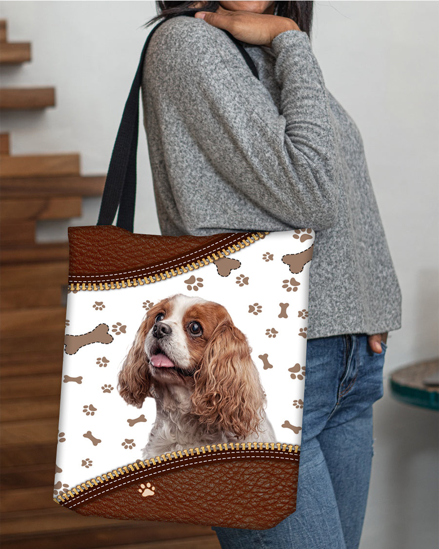 Cavalier King Spaniel-Zipper Texture-Cloth Tote Bag