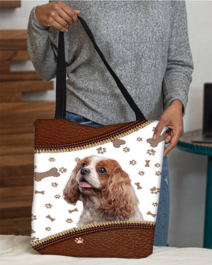 Cavalier King Spaniel-Zipper Texture-Cloth Tote Bag