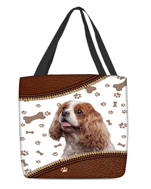 Cavalier King Spaniel-Zipper Texture-Cloth Tote Bag