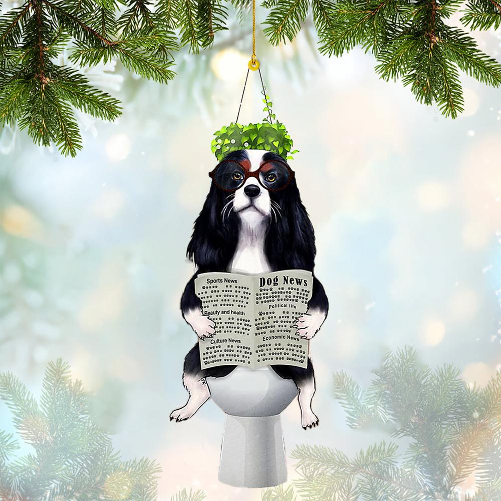 Cavalier Spaniel Sitting On A Toilet-Two Sides Ornament