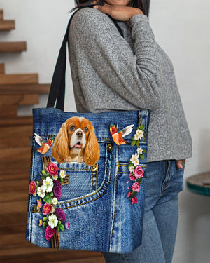 Cavalier King Spaniel-Cardinal & Cross Flower Cloth Tote Bag