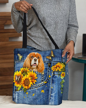 Cavalier King Spaniel-Sunflowers & Butterflies Cloth Tote Bag