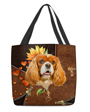 Cavalier king spaniel-Sunflower&zipper Cloth Tote Bag