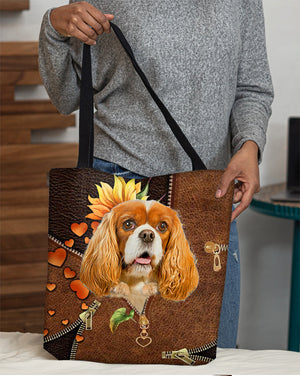 Cavalier king spaniel-Sunflower&zipper Cloth Tote Bag