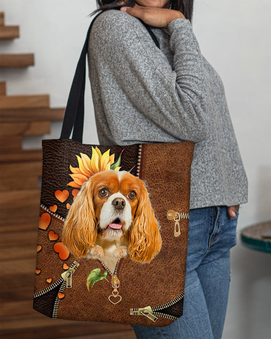 Cavalier king spaniel-Sunflower&zipper Cloth Tote Bag