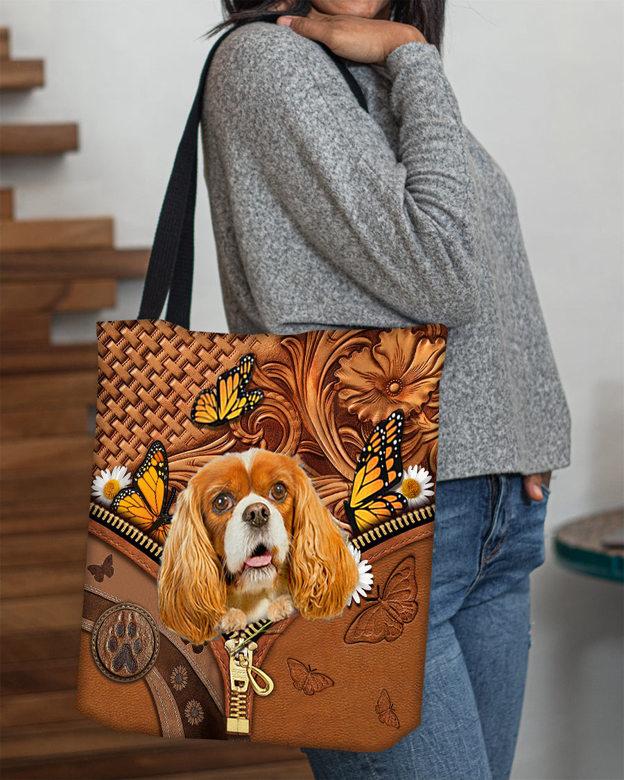 Cavalier King Spaniel Butterfly Daisy Cloth Tote Bag