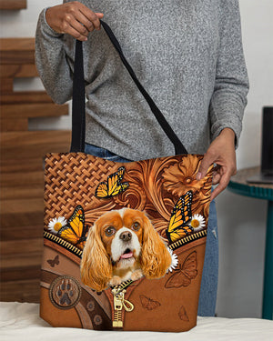 Cavalier King Spaniel Butterfly Daisy Cloth Tote Bag