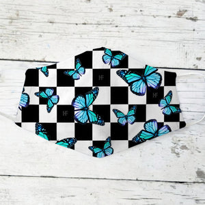 Checkerboard Butterfly Blue EZ07 0805 Face Mask