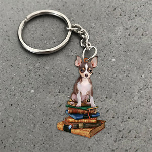 Chiahuahua-Sit On The Book-Flat Acrylic Keychain