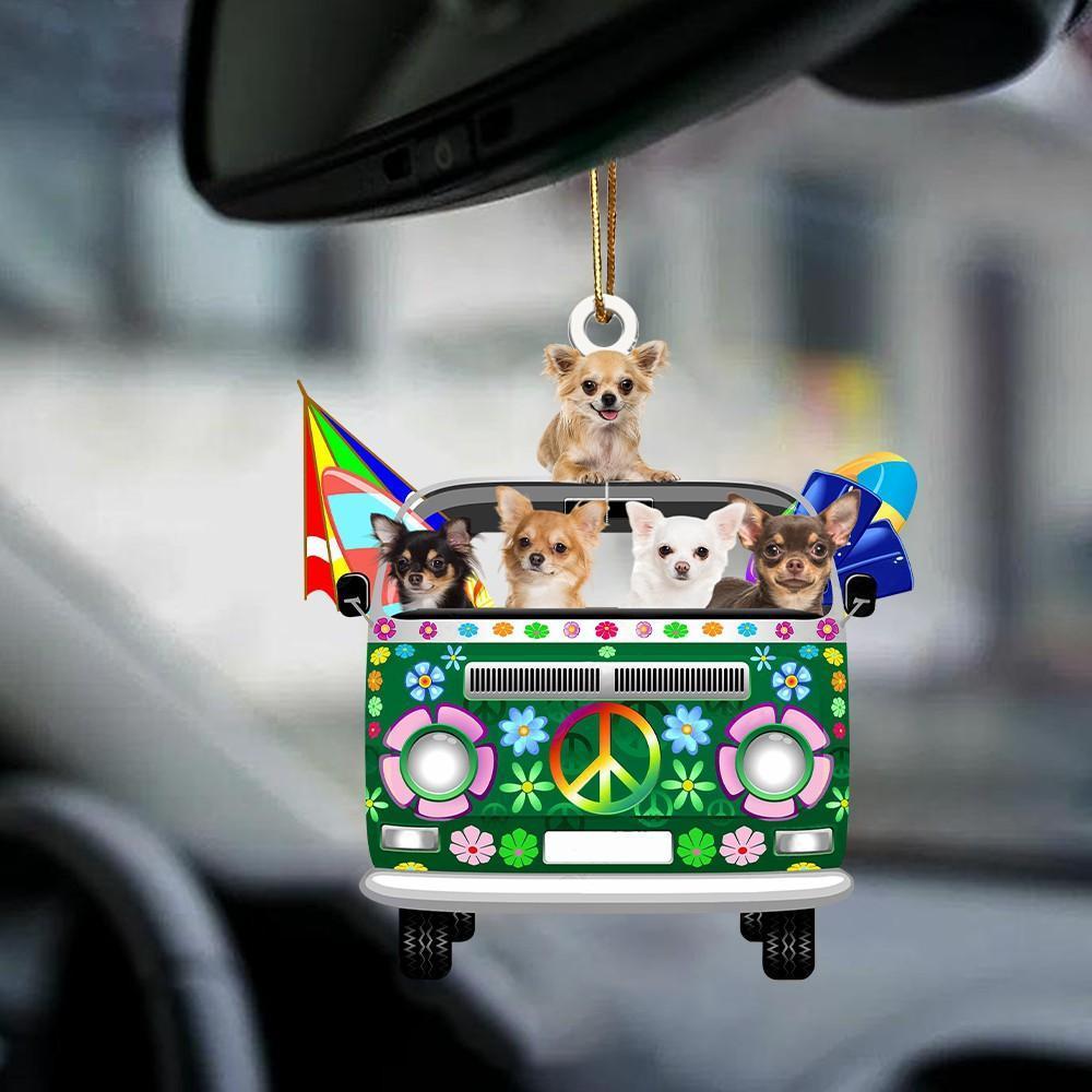 Chihuahua-Green Hippie Van-Two Sided Ornament