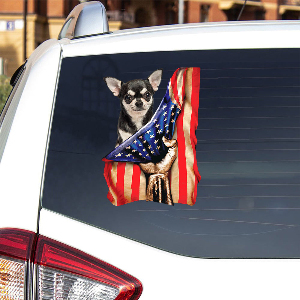 Chihuahua-American Flag Front Car Sticker