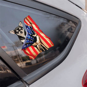 Chihuahua-American Flag Front Car Sticker