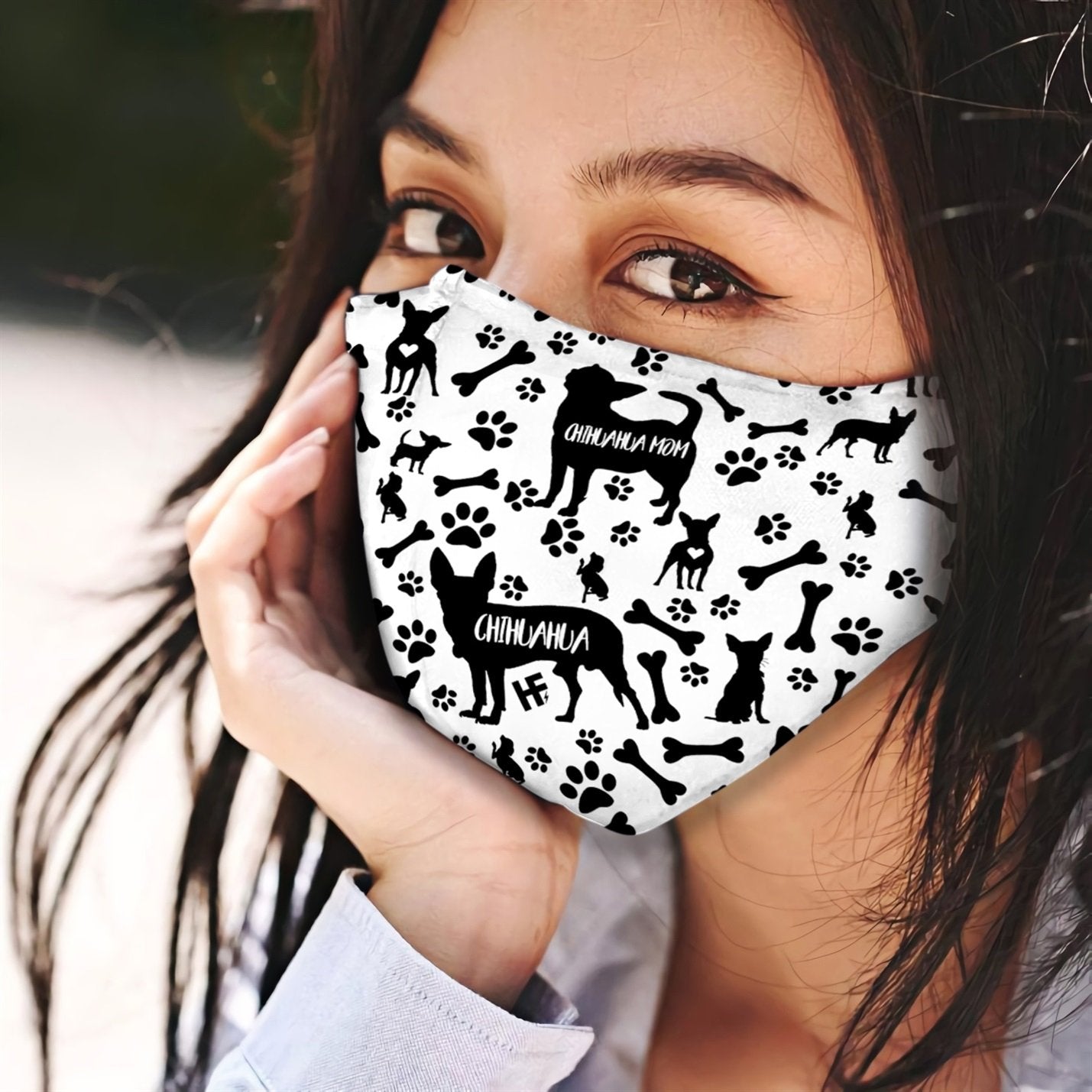 Chihuahua Black &amp; White Pattern EZ07 2707 Face Mask