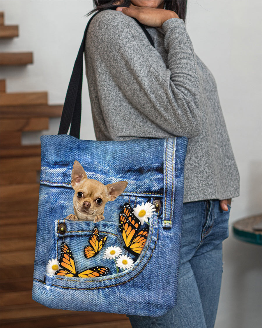 Chihuahua-Butterfly Daisies Fait-CLOTH TOTE BAG