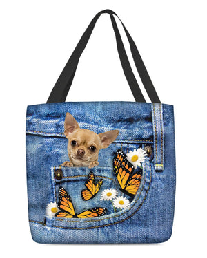 Chihuahua-Butterfly Daisies Fait-CLOTH TOTE BAG