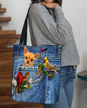 Chihuahua-Cardinal & Dog Cloth Tote Bag