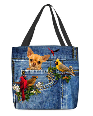 Chihuahua-Cardinal & Dog Cloth Tote Bag