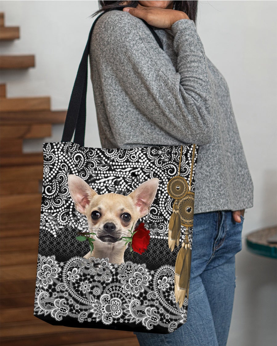 Chihuahua-Rose Cloth Tote Bag