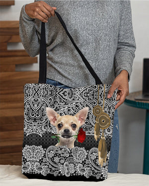 Chihuahua-Rose Cloth Tote Bag