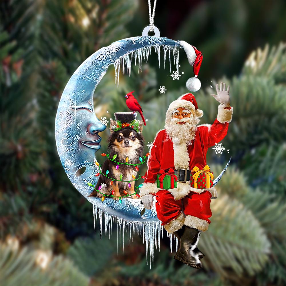 Chihuahua-Santa Claus And Moon Two Sided Ornament