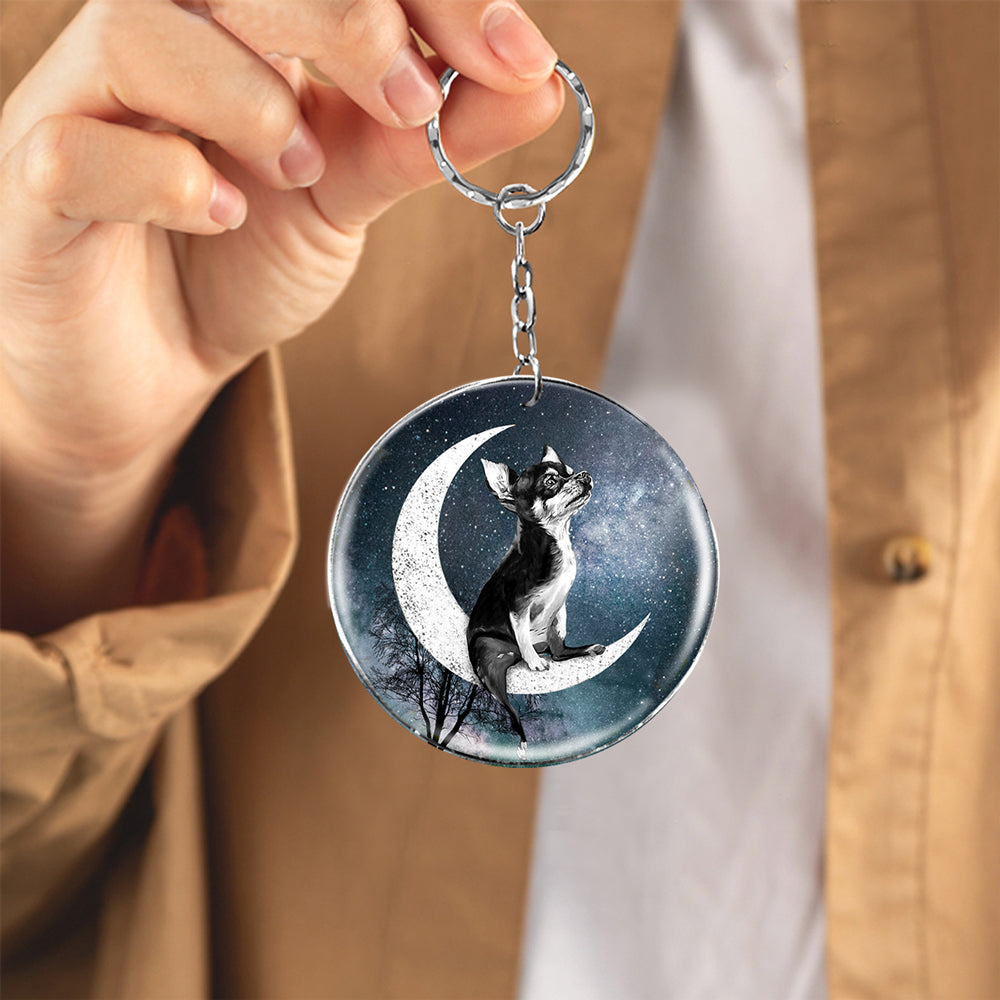 Chihuahua-Stars and Moon-Round Resin Epoxy Metal Keychain