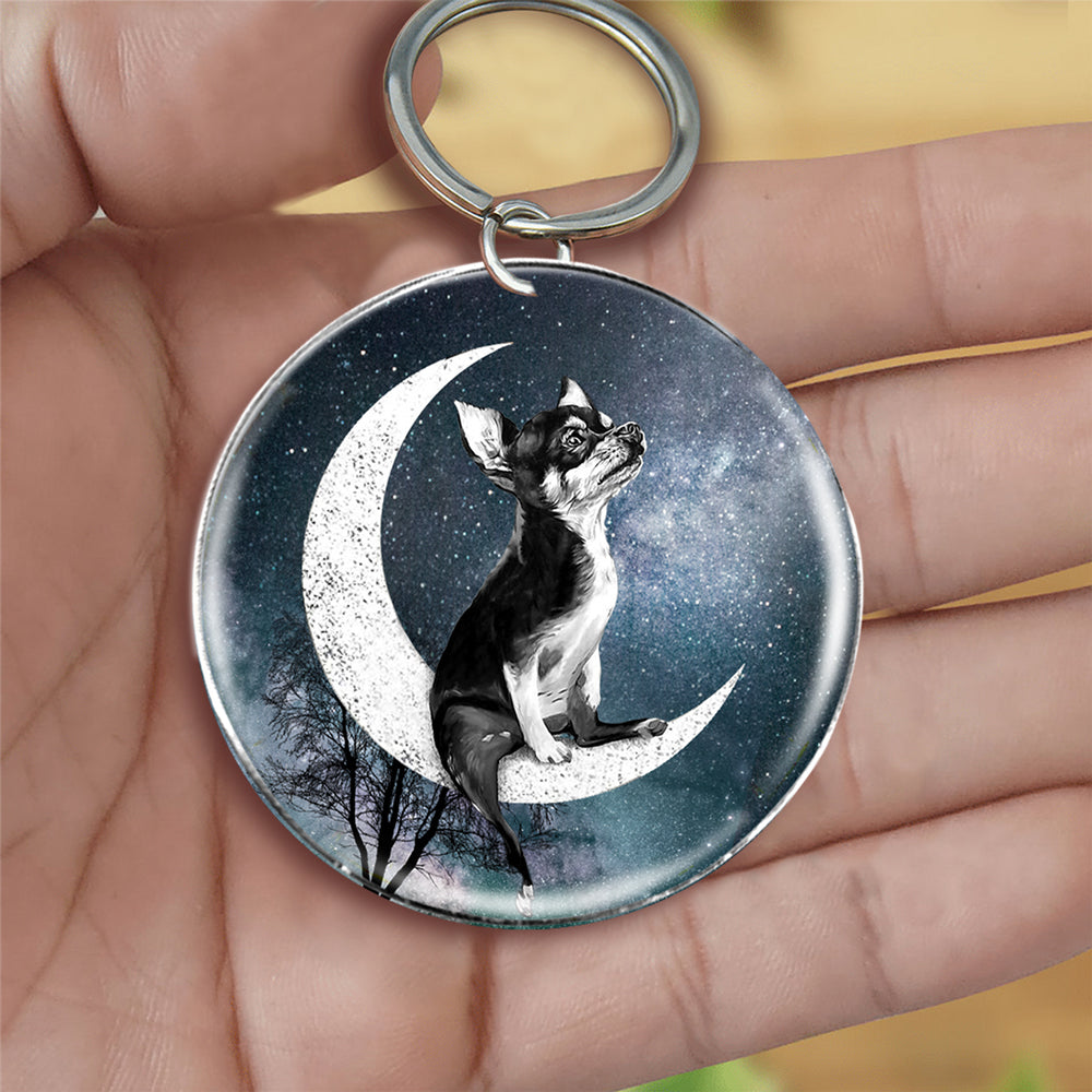 Chihuahua-Stars and Moon-Round Resin Epoxy Metal Keychain