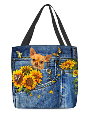 Chihuahua-Sunflowers & Butterflies Cloth Tote Bag