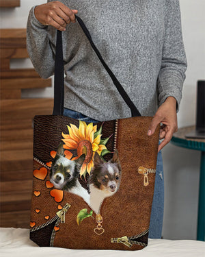 Chihuahua 2-Sunflower&zipper Cloth Tote Bag