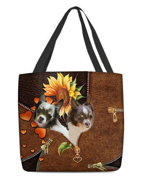 Chihuahua 2-Sunflower&zipper Cloth Tote Bag