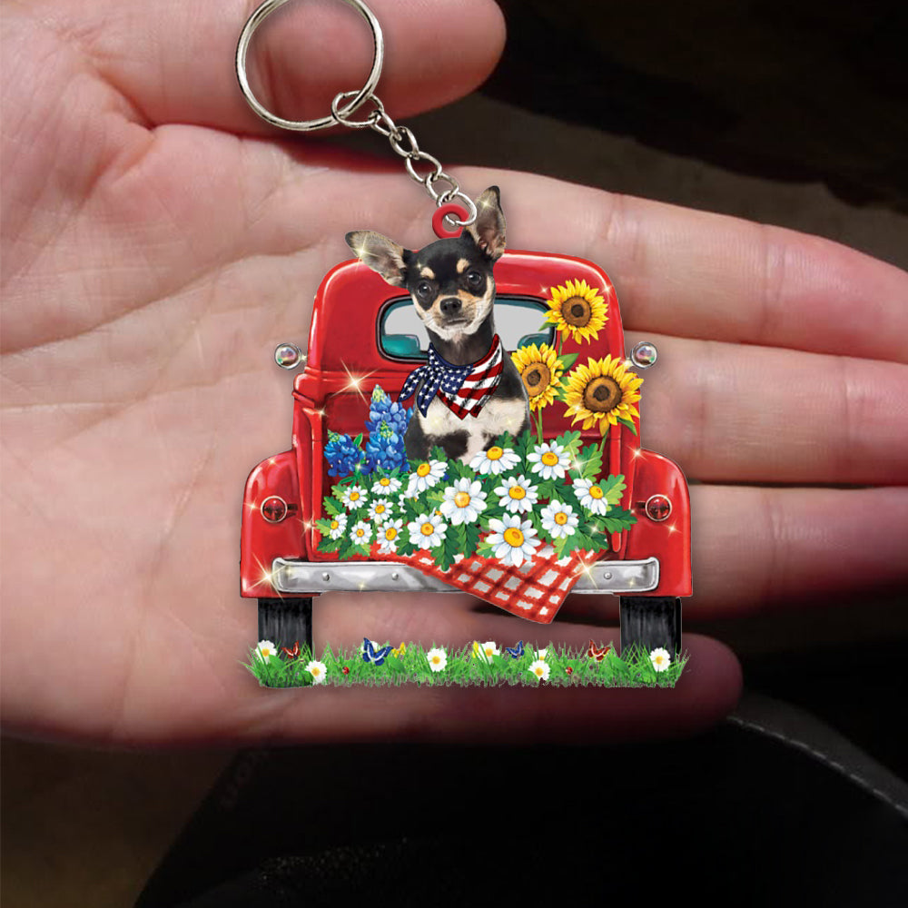 Chihuahua-Red Truck Flat Acrylic Keychain