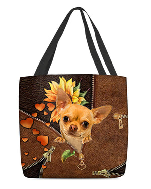 Chihuahua-Sunflower&zipper Cloth Tote Bag