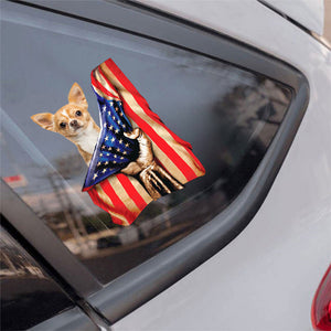 Chihuahua 2-American Flag Front Car Sticker