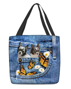 Chihuahua2-Butterfly Daisies Fait-CLOTH TOTE BAG