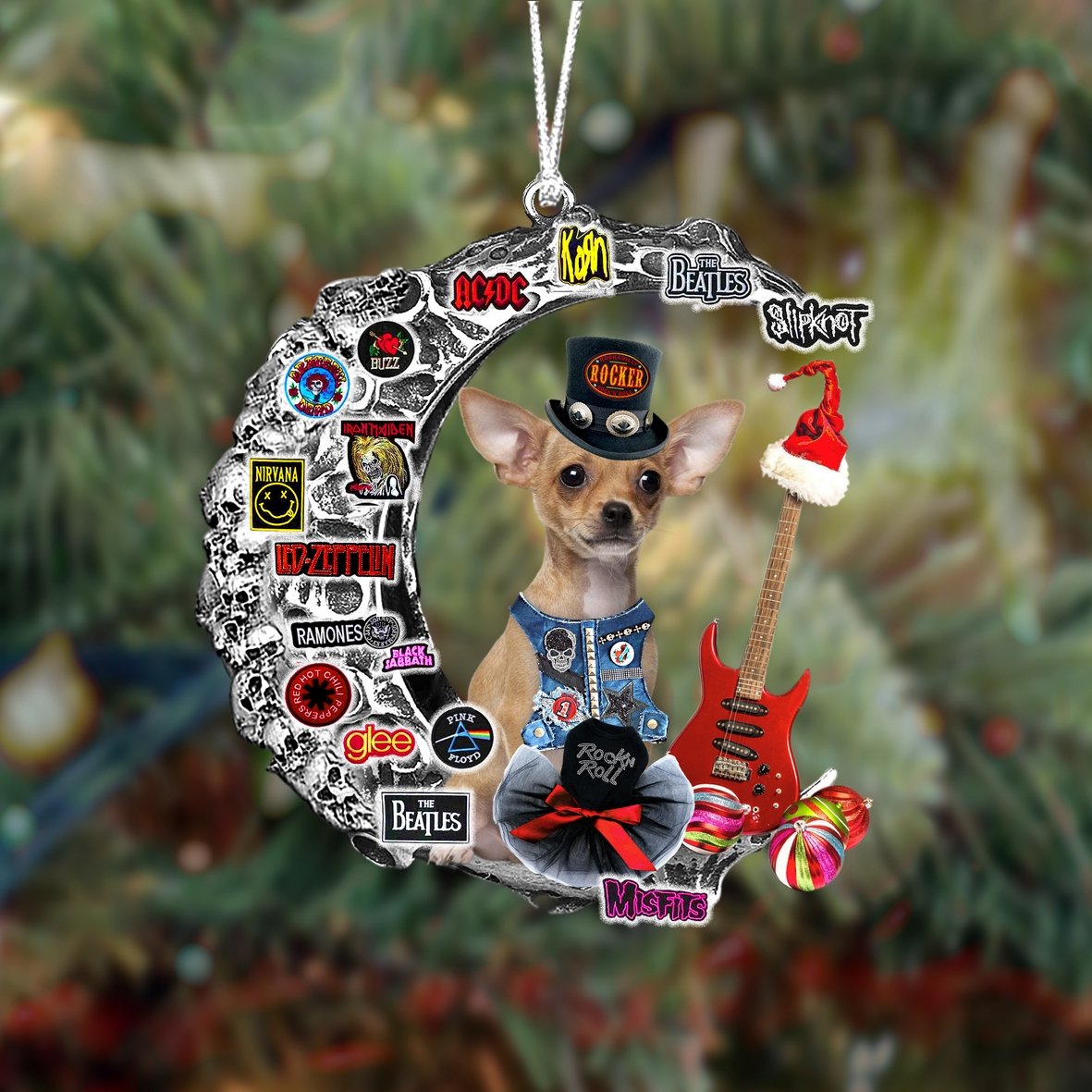 Chihuahua 2-Metal Rock in Christmas Two Sided Ornament