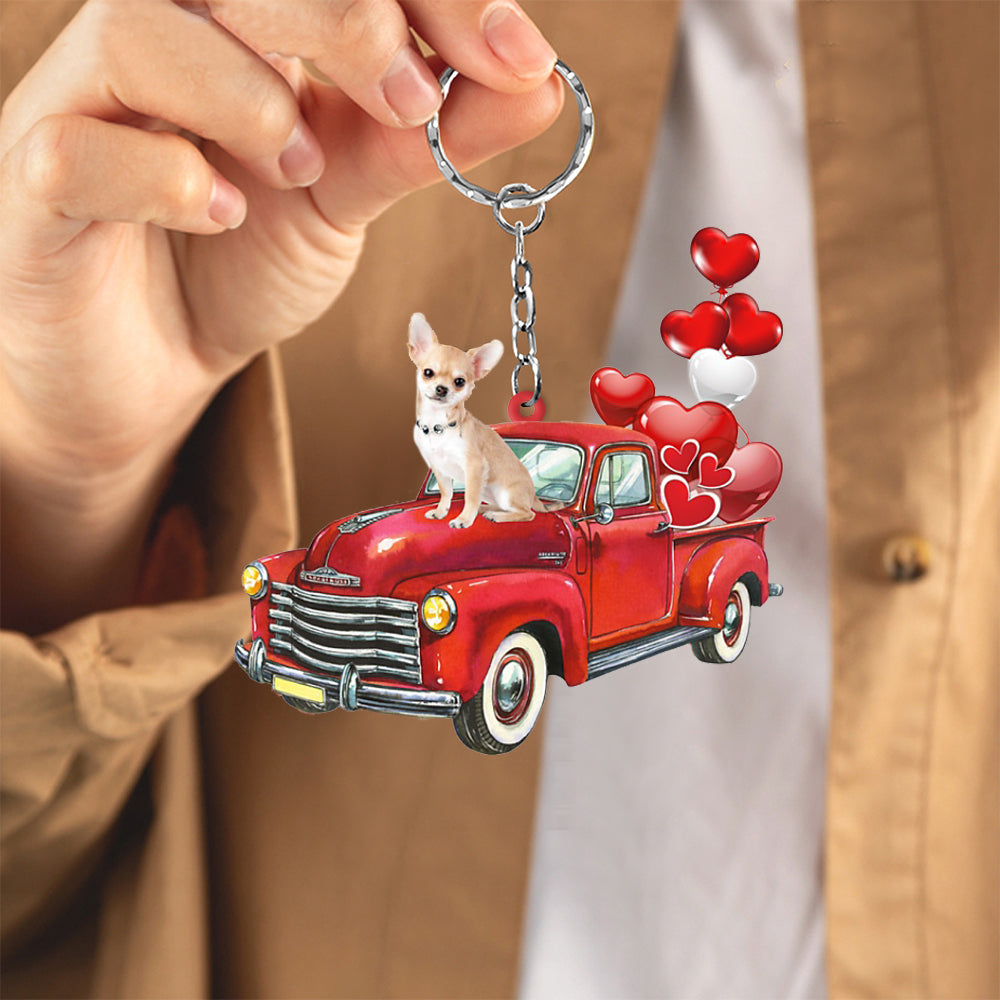 Chihuahua 2-Red Sports Car flat Acrylic Keychain