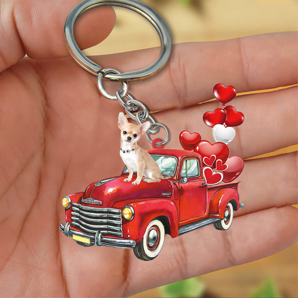 Chihuahua 2-Red Sports Car flat Acrylic Keychain