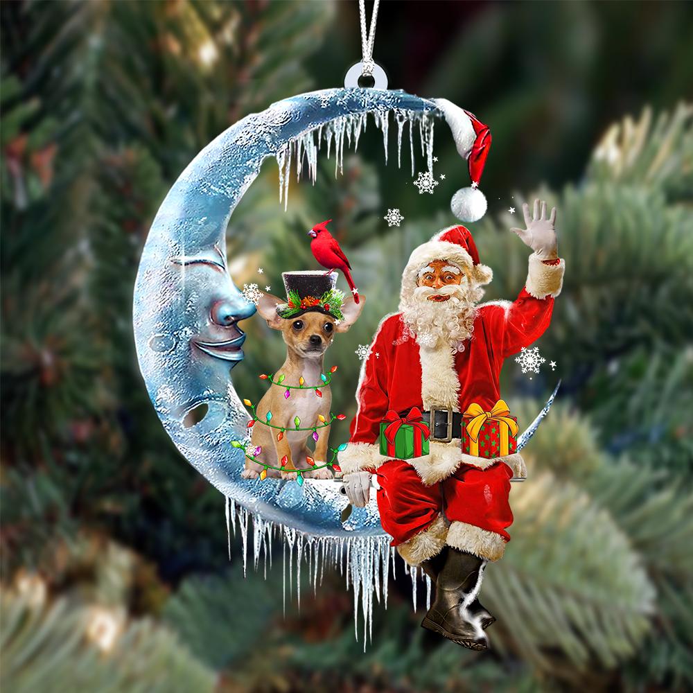 Chihuahua 2-Santa Claus And Moon Two Sided Ornament