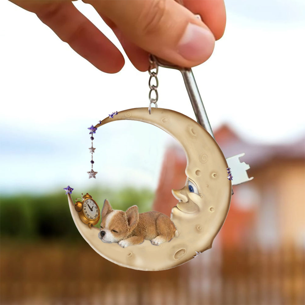 Chihuahua 2-Sleeping on the moon Keychain