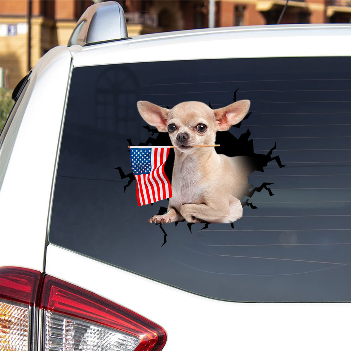 Chihuahua 2 And American Flag Independent Day Car Sticker Decal