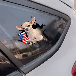 Chihuahua 2 And American Flag Independent Day Car Sticker Decal