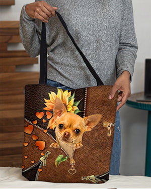 Chihuahua-Sunflower&zipper Cloth Tote Bag